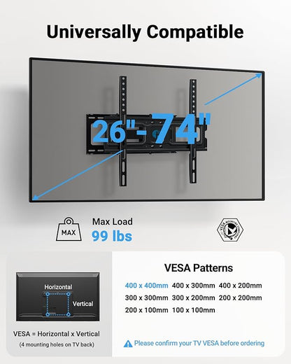 Pipishell TV Wall Mount for 26-74 inch LED LCD OLED 4K TVs up to 99lbs - Image 2