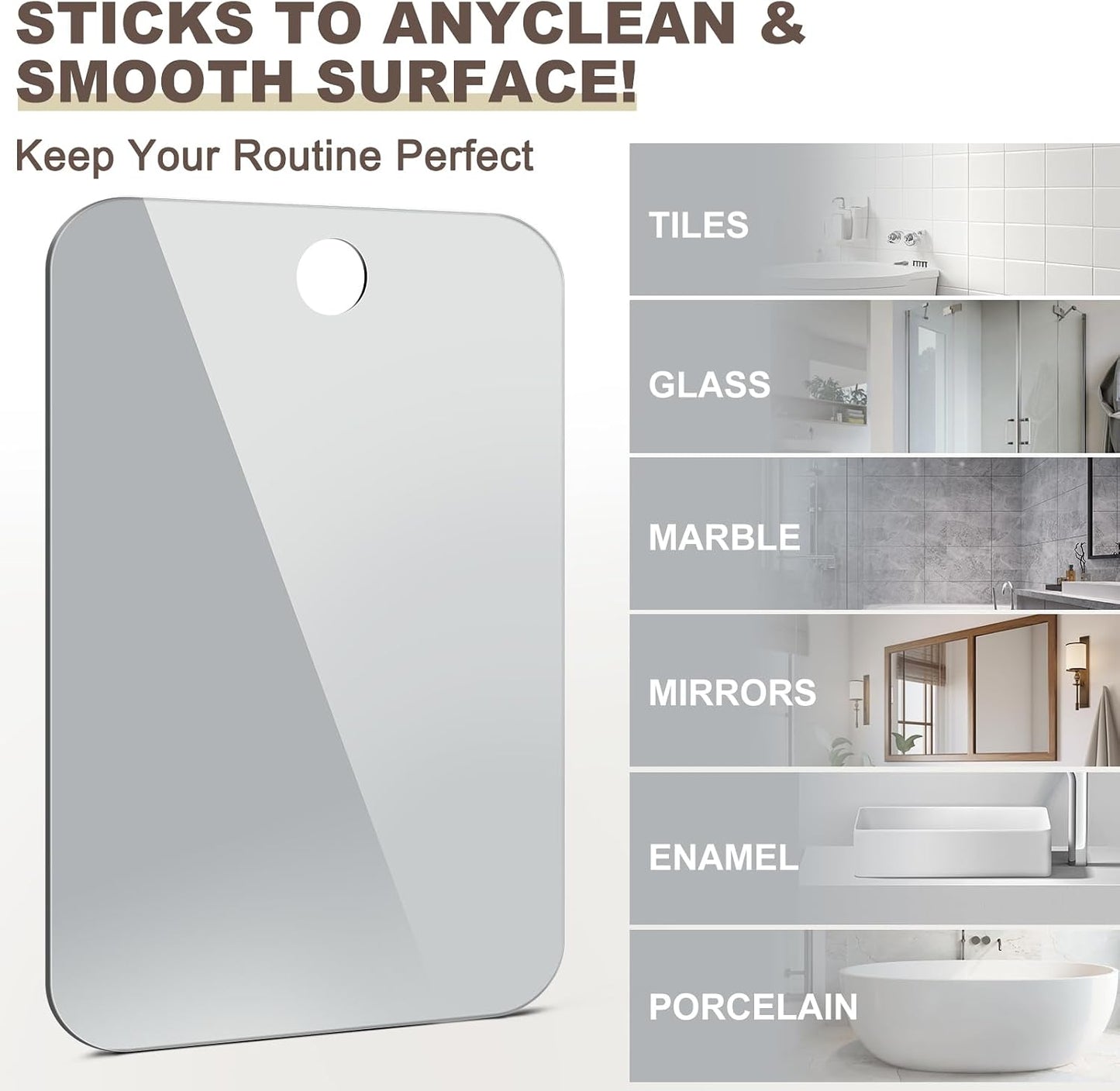 Shower Mirror Fogless for Shaving Anti-Fog Frameless Wall Hanging Makeup,11.02" L x 7.87" W,Darkgrey