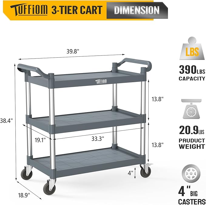 TUFFIOM Plastic Service Utility Cart - Image 7