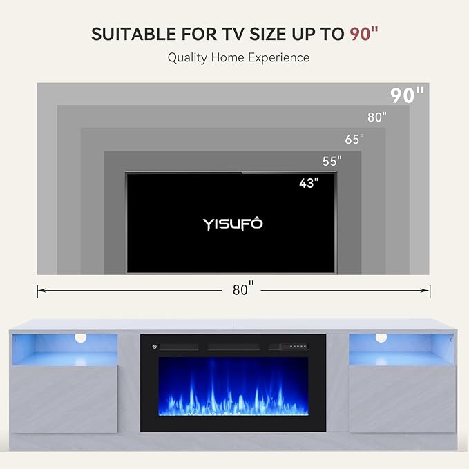 YISUFO 80” TV Stand with 36” Electric Fireplace, Large Modern Media - Image 6