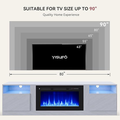YISUFO 80” TV Stand with 36” Electric Fireplace, Large Modern Media - Image 6