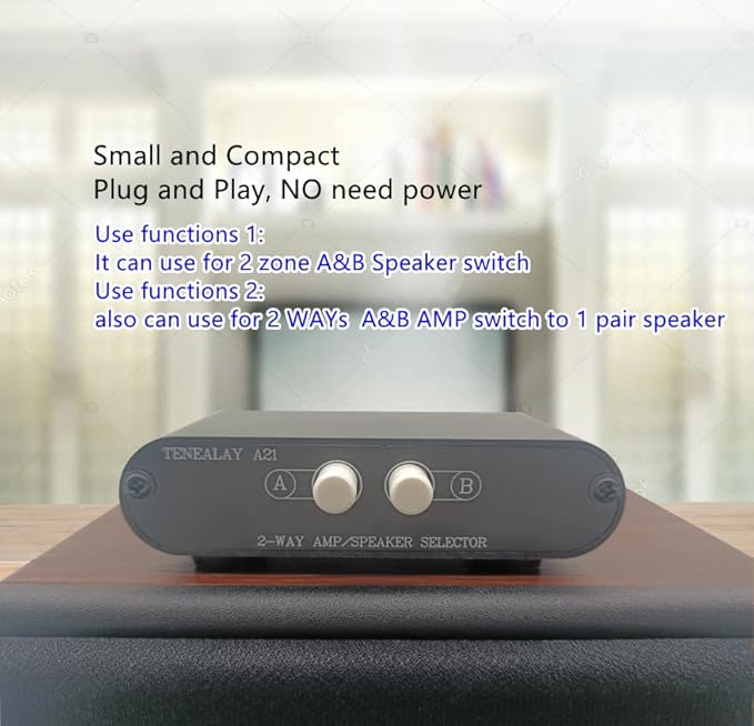TENEALAY 2-Way Stereo Amplifier Speaker Selector, AB Speaker Switch 2 Zone - Image 3