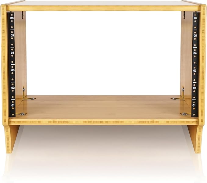 Sound Town DIY 6U Angled Desktop Turret Studio Rack, Solid Carbonized Bamboo - Image 2