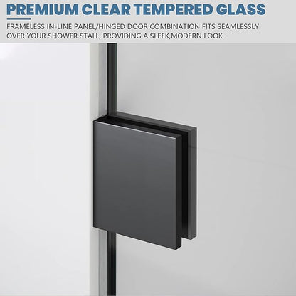 24 * 74" - 5/16" Thick Clear Tempered Glass Panel, Fixed Hinged Framless Shower - Image 4