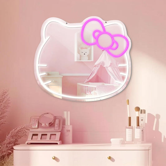 LUXUOSA Neon Sign Mirror Vanity, Stuff Room Decor, Neon LED Wall Mirror for Makeup Mirrors, Bedroom, Teen Girl Children Gift for Birthday Valentine's Day Christmas Halloween Thanksgiving