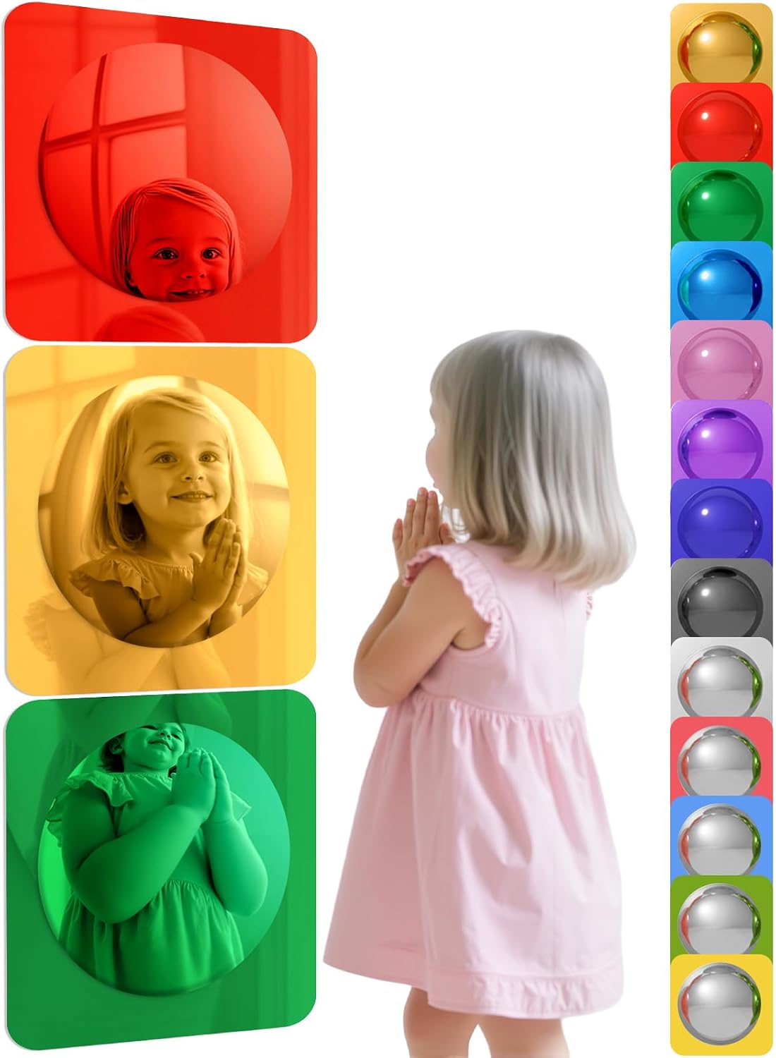 Geiserailie 3 Pcs Sensory Wall Bubble Mirrors, 10 x 10 Inch, CPC Certified | Colorful Acrylic Convex Mirrors, Sensory Room Must Haves, Classroom Learning Tool, Calming Corner, Preschool Daycare Activity