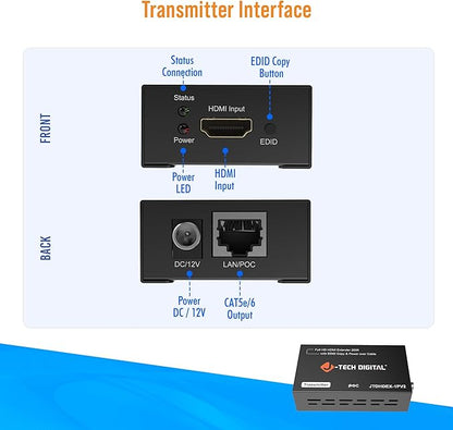 J-Tech Digital HDMI Extender 1080P 60Hz Over Single CAT 5e/6/7 PoC up to 165ft - Image 6