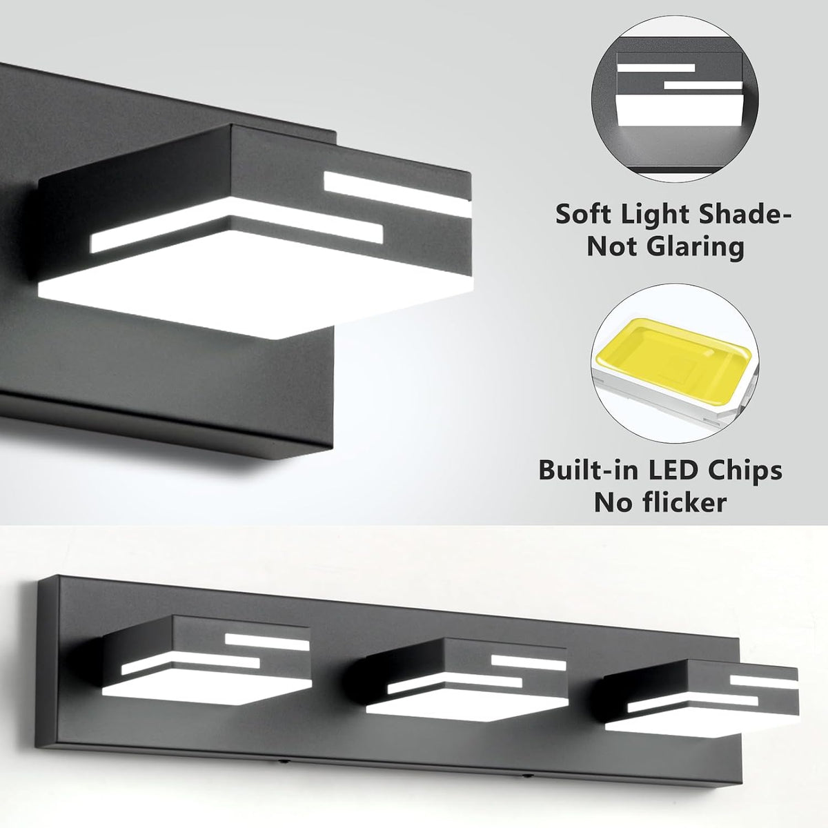 led modern bathroom vanity light fixtures, dimmable matte shown in use