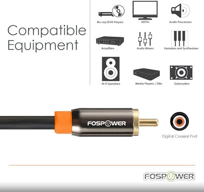 FosPower Digital Audio Coaxial Cable Premium S/PDIF RCA Male to RCA Male - Image 5