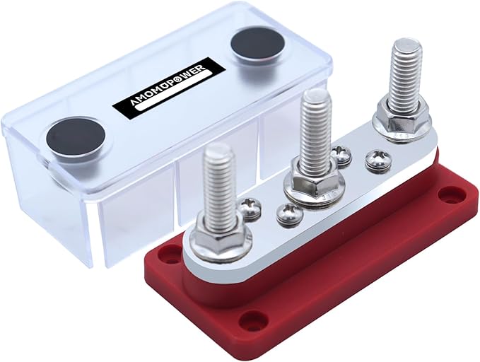 AMOMD 300A Bus Bar 3 Terminal Studs M10 4x8#-32 Screws Nickel Plated Copper by AMOMD
