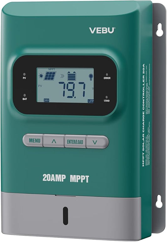 MPPT Solar Charge Controller 50V/20A, 12V/24V Auto, LCD Display, by VEBU