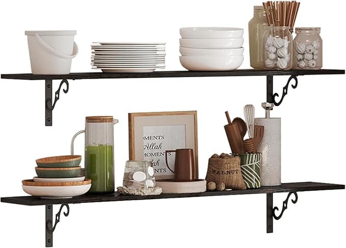 DINZI LVJ Long Wall Shelves, 23.6" Large Floating Shelves Set of 2, Farmhouse by DINZILVJ