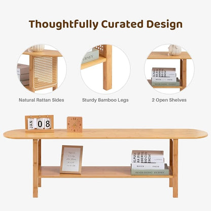 HollyHOME Bamboo TV Stand with Storage - Image 4