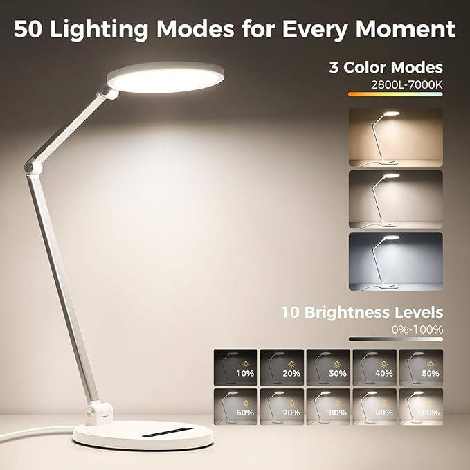 LED Desk Lamp for Home Office, Eye-Caring Desk Light for Video Call, Dimmable 3 - Image 4