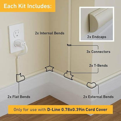 D-Line Small Cable Raceway Accessory Pack, Join 0.78in x 0.39in Cord Cover - Image 2