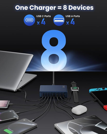 200W USB C Charger Block, GaN IV Charging Station 8 Ports, QC4.0 Fast Charging - Image 4
