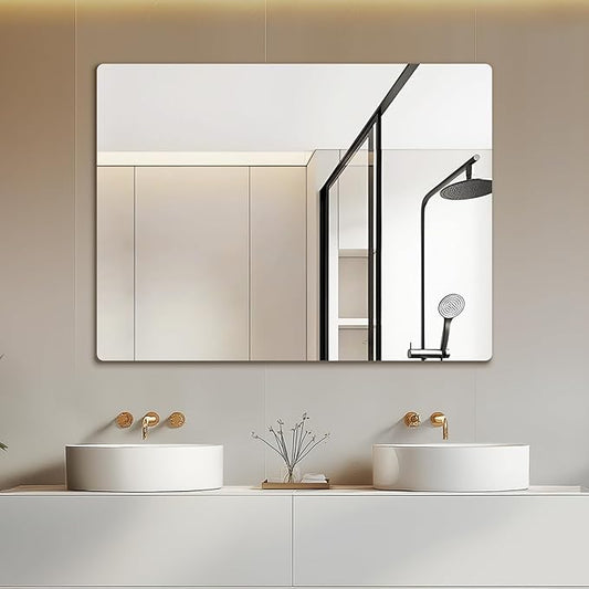 Mirrorons 40 x 30 Bathroom Mirror, Rounded Corner Frameless Mirror, Modern by Mirrorons