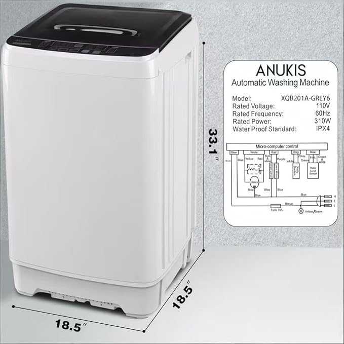 Anukis Fully Automatic Washing Machine, 13 lbs Capacity Clothes Washer and - Image 2