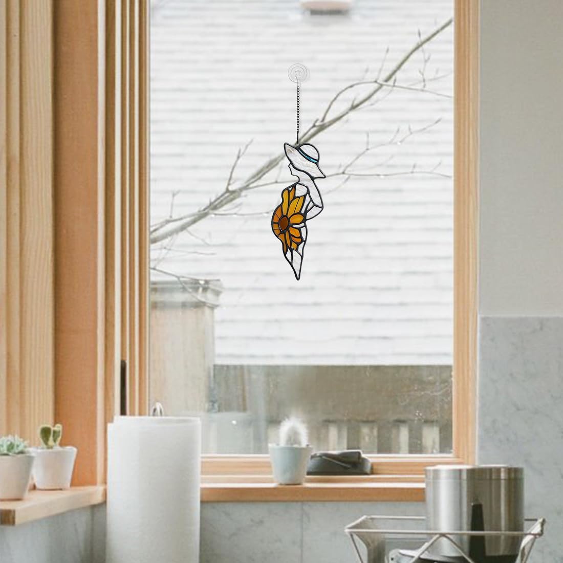 BOXCASA Sunflower Stained Glass Window Hanging Pregnancy Gift Suncatcher | Handcrafted Sunflower Stained Glass Suncatcher Gifts for Women First Time Mom Mom to Be Pregnancy Gift Window Hanging Decor