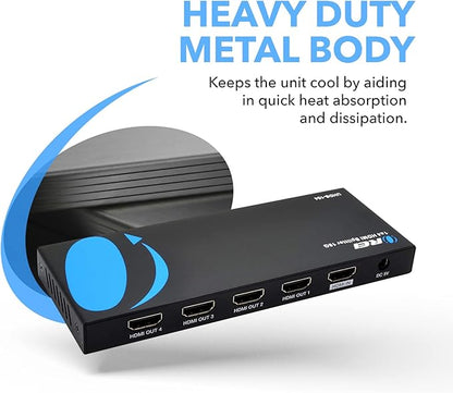 OREI HDMI Splitter 1 in 4 Out – 1x4 4K@60Hz HDMI 2.0 UHD Powered 4-Port HDMI - Image 9