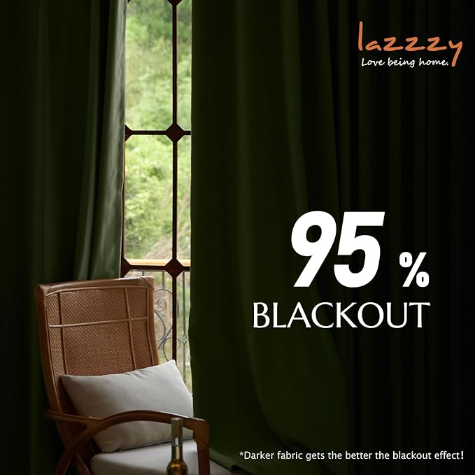 Lazzzy Velvet Green Extra Long Curtains 108 Inches Long Black Out Thermal - Image 6