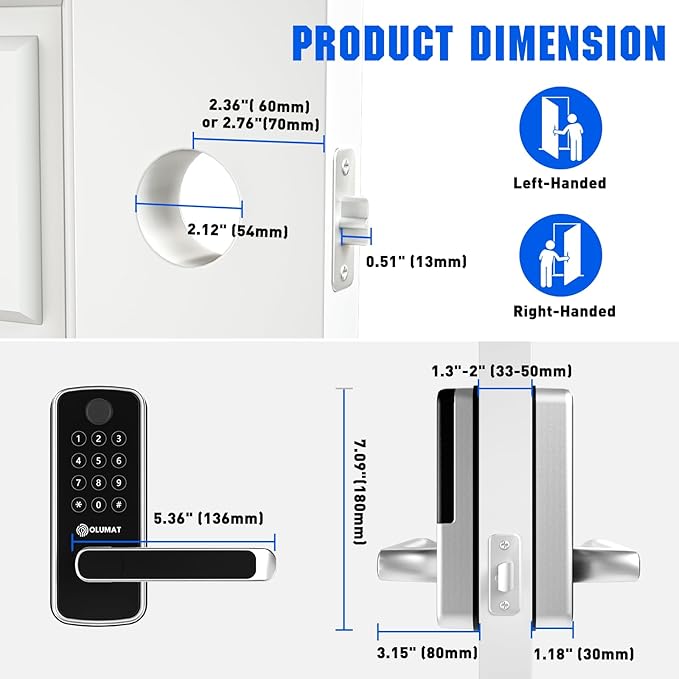 Smart Door Lock with WiFi Gateway, Keyless Entry Door Lock with Handle - Image 7