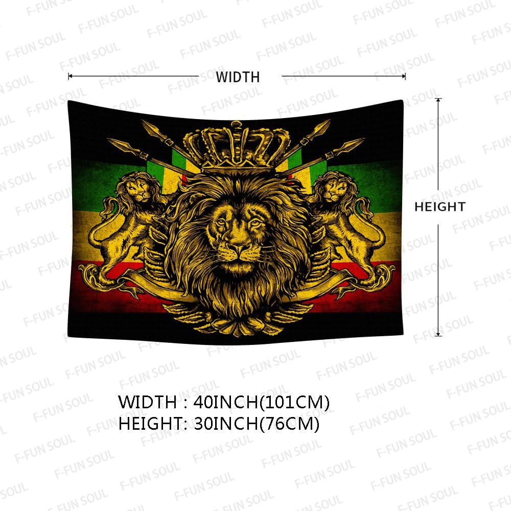 F-FUN SOUL Rasta Rastafarian Tapestry, 40x30inches, Lion Crown Flag Hippie Art Wall Hanging Tapestries for Living Room Bedroom Decor Banner