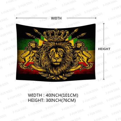 F-FUN SOUL Rasta Rastafarian Tapestry, 40x30inches, Lion Crown Flag Hippie Art Wall Hanging Tapestries for Living Room Bedroom Decor Banner