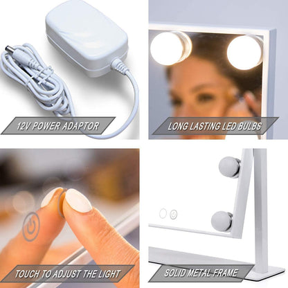 Waneway Lighted Dresser Mount Vanity Mirror with 12 x 3W Dimmable LED Bulbs and Touch Control Design, Hollywood Style Makeup Cosmetic Mirrors with Lights, White