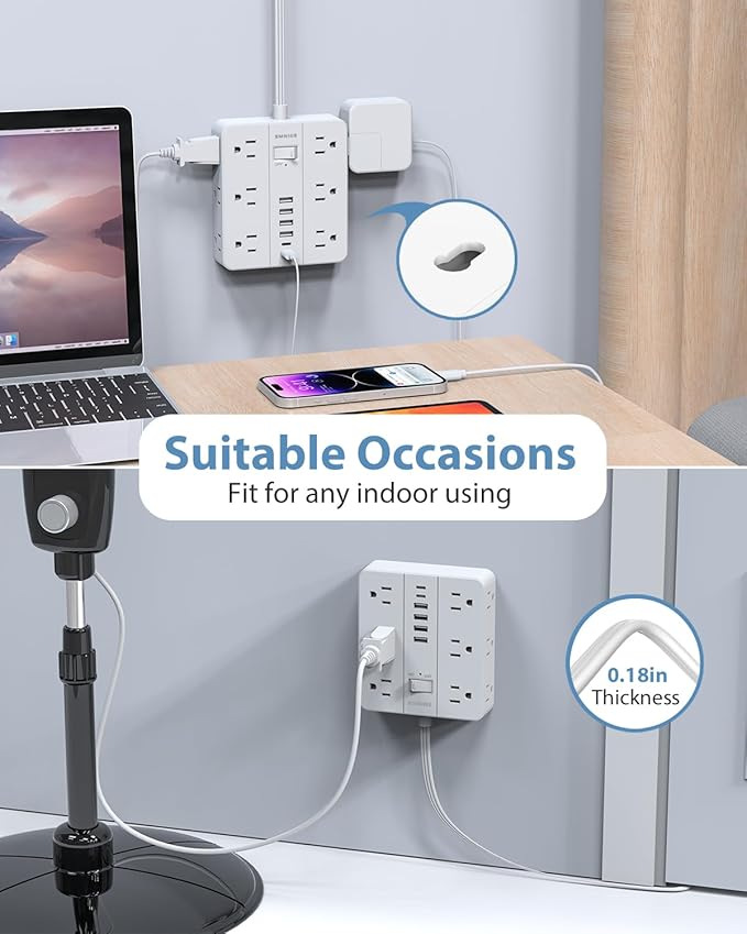 Surge Protector Power Strip 15 Ft Extension Cord, 12 Widely Spaced Outlets 6 - Image 4