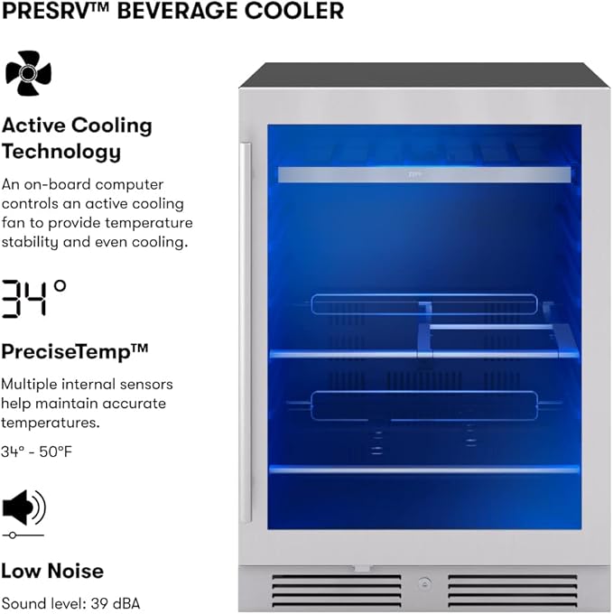 Zephyr Presrv 24 Inch Beverage and Wine Fridge Single Zone Under Counter - Image 2