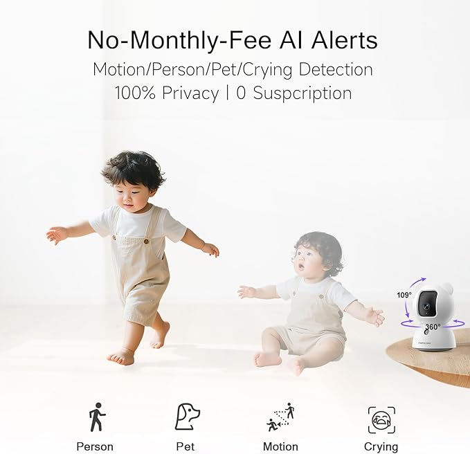 2.5K Indoor Camera 2pack, Non-Subscription AI Person/Pet/Cry Detection - Image 3