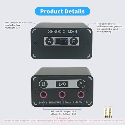 SPRODIO 2 Way in-line 3.5mm Audio Switch Box A/B Selector Switcher Compatible - Image 2
