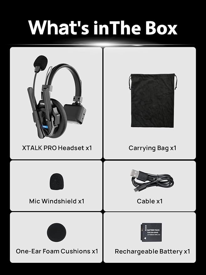 SYNCO XTALK XPRO Wireless Intercom Headset, 2.4GHz Full Duplex Wireless - Image 8