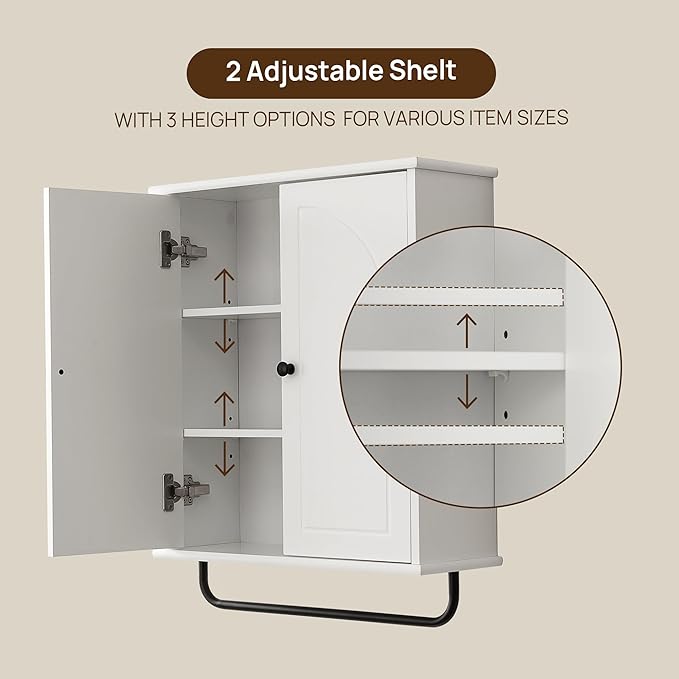 Bathroom Storage Cabinet with Adjustable Wood Shelves, Unique Arched Groove - Image 4