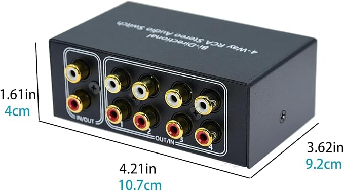 No Noise 4 Way 1 in 4 Out or 4 in 1 Out Audio Sound selector RCA Female Stereo - Image 5