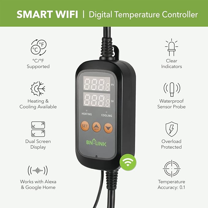 BN-LINK Smart WiFi Digital Temperature Controller Heating Cooling, Works - Image 2