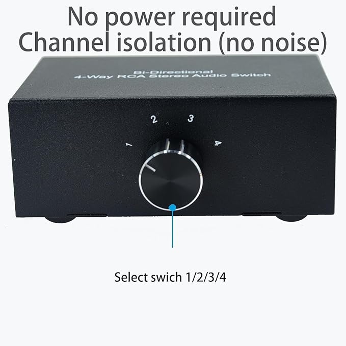 No Noise 4 Way 1 in 4 Out or 4 in 1 Out Audio Sound selector RCA Female Stereo - Image 4