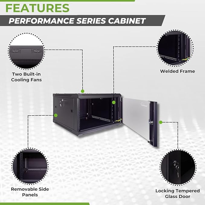 NavePoint 6U Server Cabinet Wall Mount Rack Enclosure Includes 2 Fans, Locking - Image 2