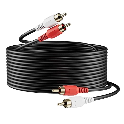 Sjorks RCA Cable 100ft, 2RCA Male to 2RCA Male, Audio Stereo Subwoofer Cable by Sjorks