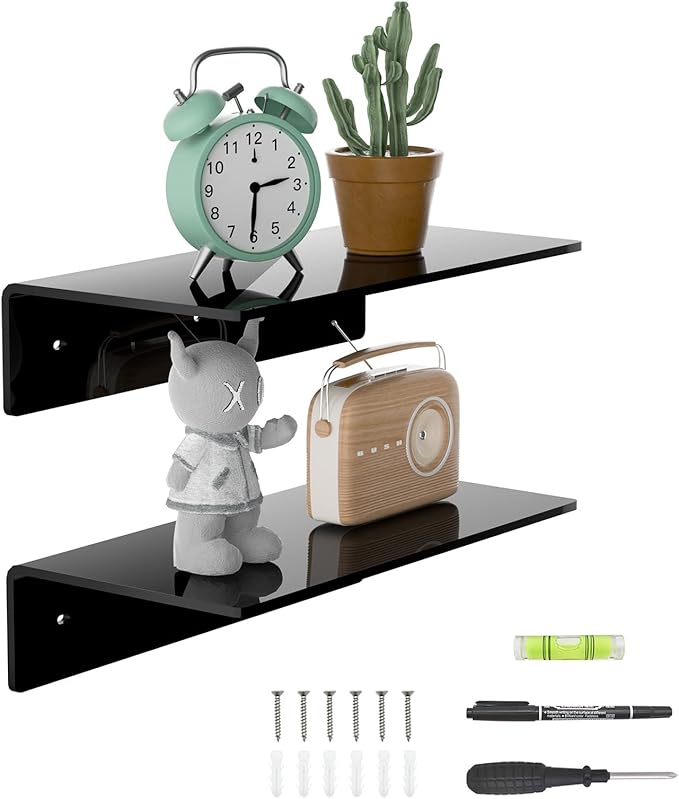 12 Inches Acrylic Wall Shelves 2 Pack, Floating Shelf by Sezanrpt