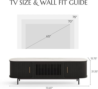POVISON Sliding Tambour Door TV Stand, Mid Century Modern Sintered Stone TV - Image 4
