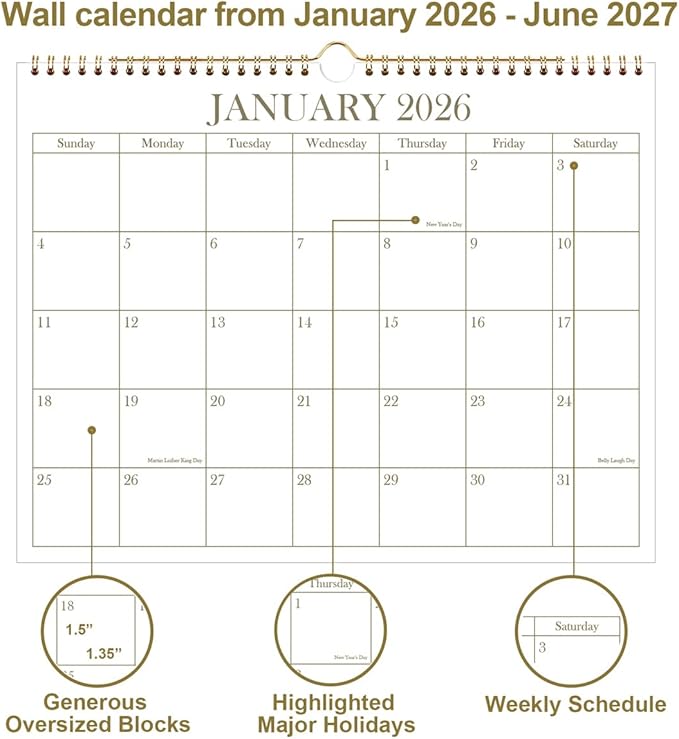2026 Calendar - 2026-2027 Wall Calendar from January 2026 - June 2027, 18 - Image 2