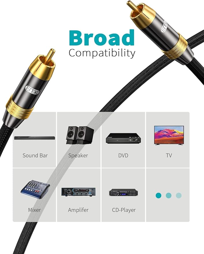 Subwoofer Cable, EMK Digital Coaxial Audio Cable Premium S/PDIF RCA Male to RCA - Image 4