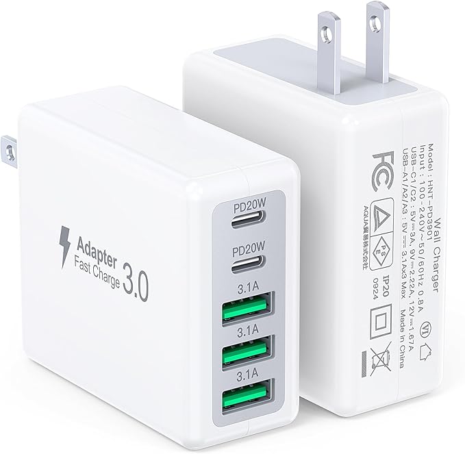 50W USB C Wall Charger Block, 5-Port Type C Fast Charging Brick Cube Dual PD by Qwinjwin