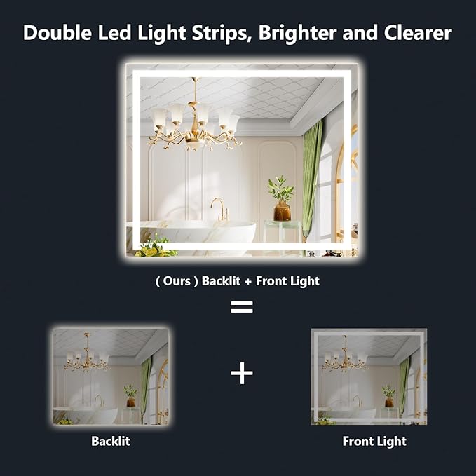 YEELAIT 44x32 Inch LED Bathroom Mirror - Image 2