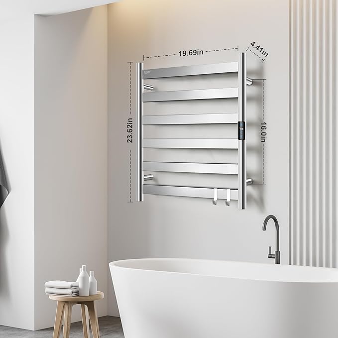 R FLORY Heated Towel Rack for Bathroom, 6 Bar Wall Mounted Towel Warmer Rack - Image 2