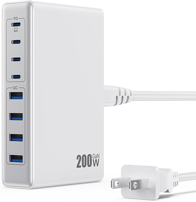 200W USB C Charger Block, GaN IV Charging Station 8 Ports, QC4.0 Fast Charging by LanLuk