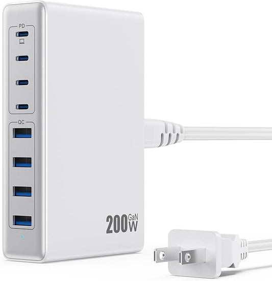 200W USB C Charger Block, GaN IV Charging Station 8 Ports, QC4.0 Fast Charging by LanLuk