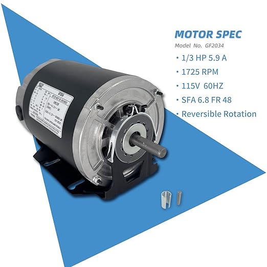 GF2034 Blower Motor 1/3HP 115V 60Hz 1725RPM 48FR Replaces Packard 45013 Ao - Image 2